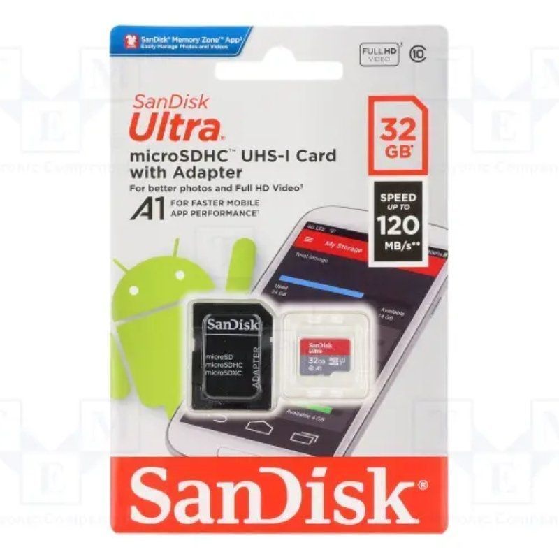 Cartão de Memória Sandisk Ultra 32GB Microsd HC Uhs-i com Adaptador / Classe 10 / 120mbs