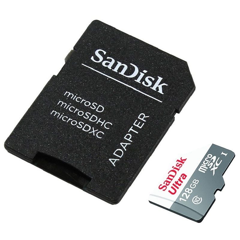 Cartão de Memória Sandisk Ultra 128GB Microsd XC com Adaptador / Classe 10 / 80MB / S