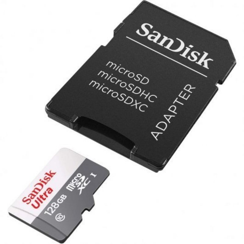 Cartão de Memória Sandisk Ultra 128GB Microsd XC com Adaptador / Classe 10 / 80MB / S