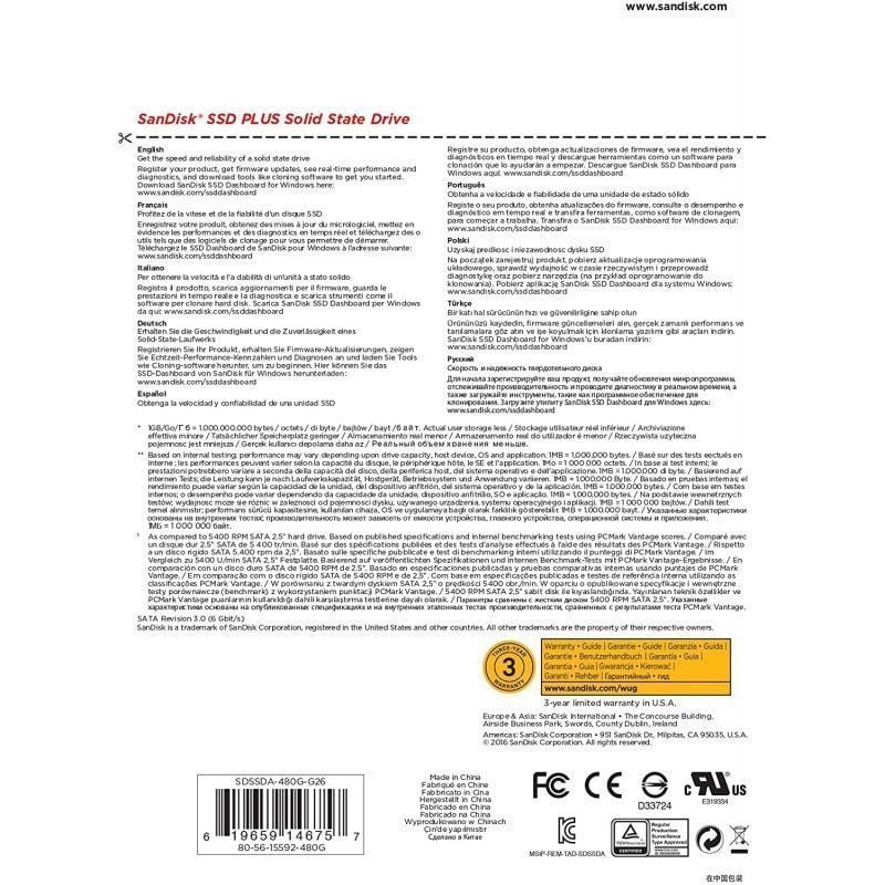 Sandisk Plus SSD 480GB / SATA III