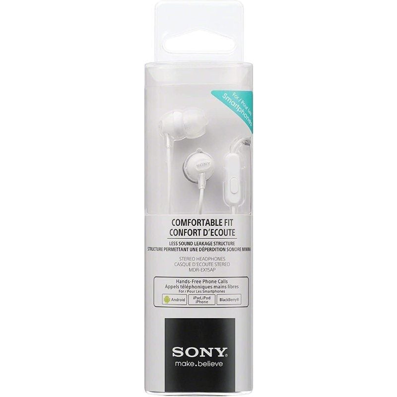 Auscultadores Intra-auriculares Sony Mdr-ex15ap / com Microfone / Jack 3.5 / Branco