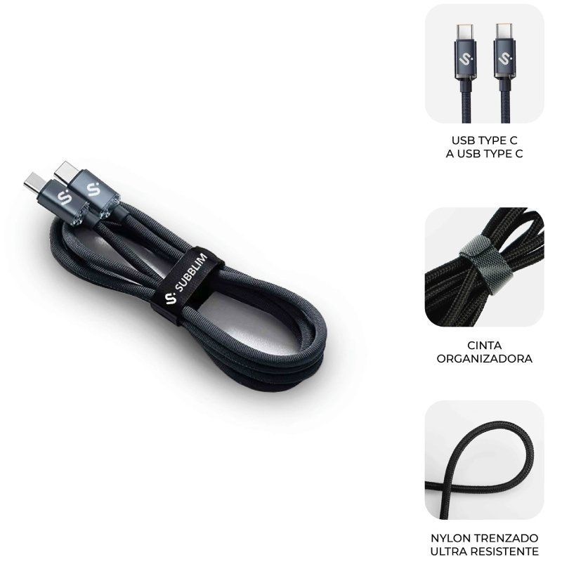 Cabo USB 2.0 Subblim Optimus USB 2.0 Tipo C / Macho USB Tipo C - Macho USB Tipo C / Até 60W / 480mb…