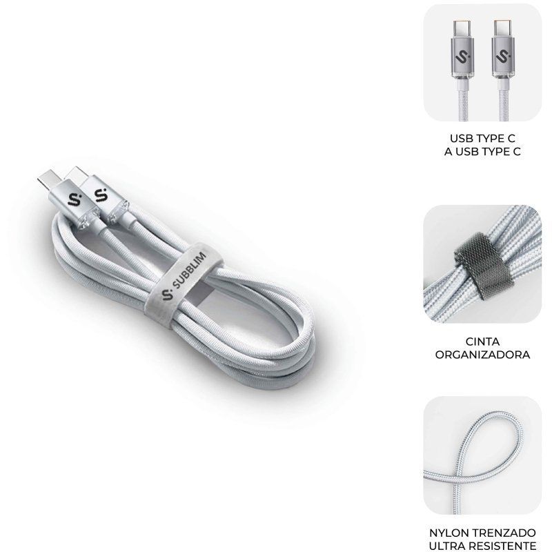 Cabo USB 2.0 Subblim Optimus USB 2.0 Tipo C / Macho USB Tipo C - Macho USB Tipo C / Até 60W / 480mb…