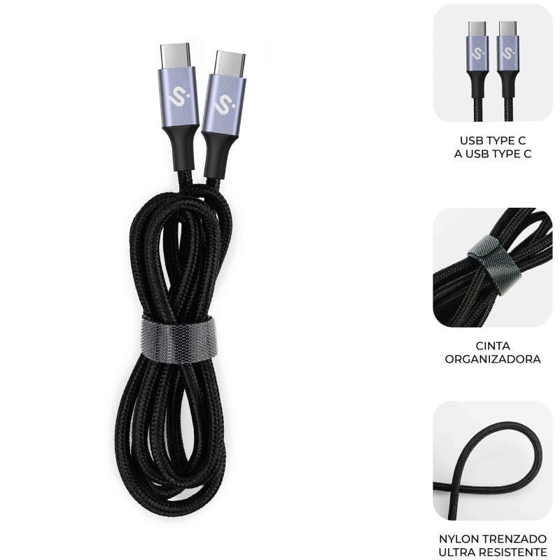 USB 2.0 Type-c Subblim Plus / USB Type-c Macho - USB Type-c Macho / Até 100W / 480mbps / 2m / Preto