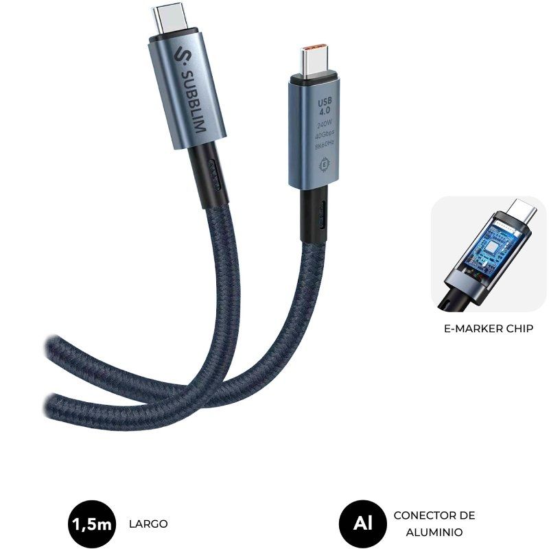Cabo USB 4.0 Type-c Subblim High / USB Type-c Macho - USB Type-c Macho / Até 240W / 1,5m / Preto