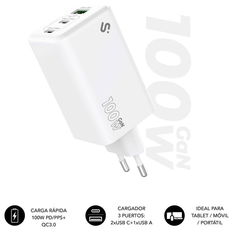 Carregador de Parede Gan Subblim 100W Carregador USB C+c+a / 2xusb Type-c / 1xusb / 100W