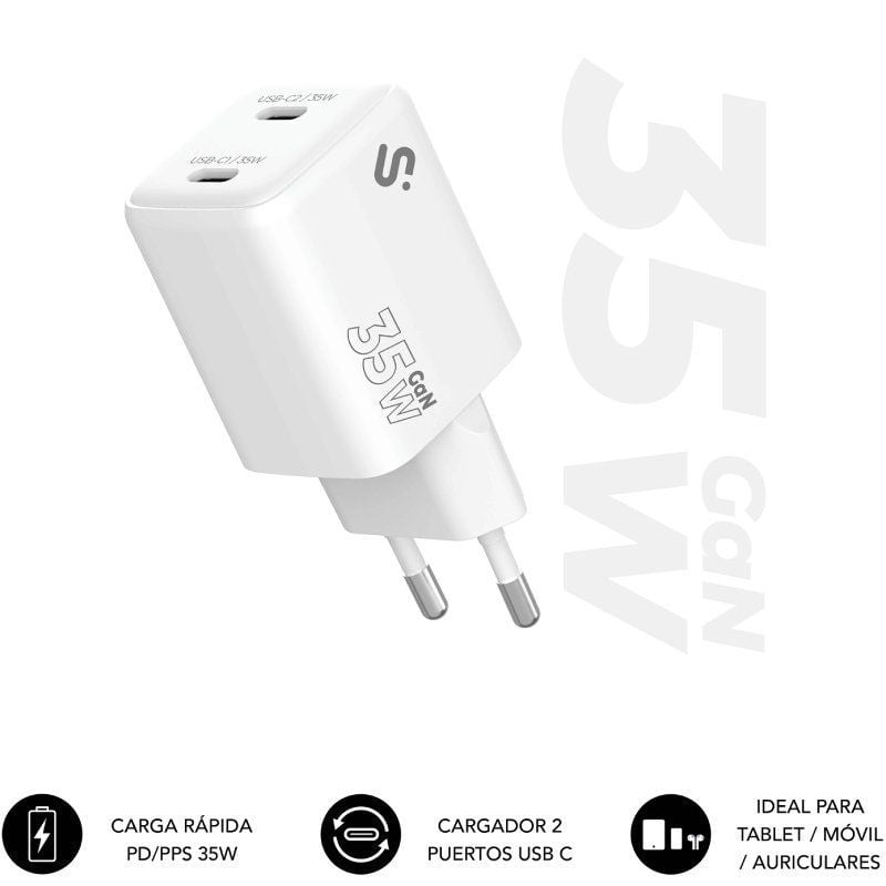 Carregador de Parede Gan Subblim 35W Carregador USB C+c / 2xusb Type-c / 35W
