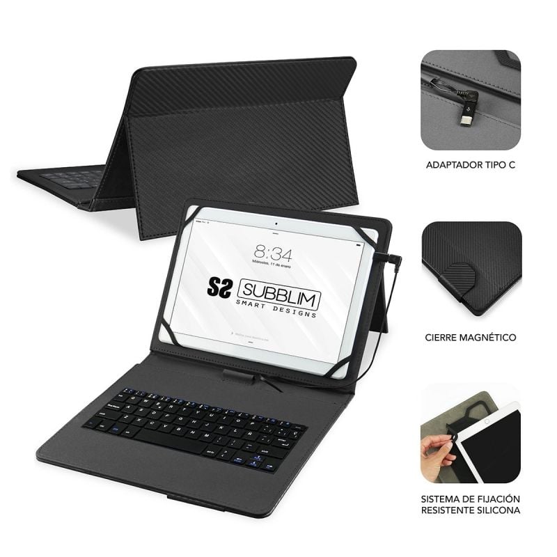 Capa de Teclado USB Subblim Keytab Pro para Tablets de 10,1"-11" / Preto