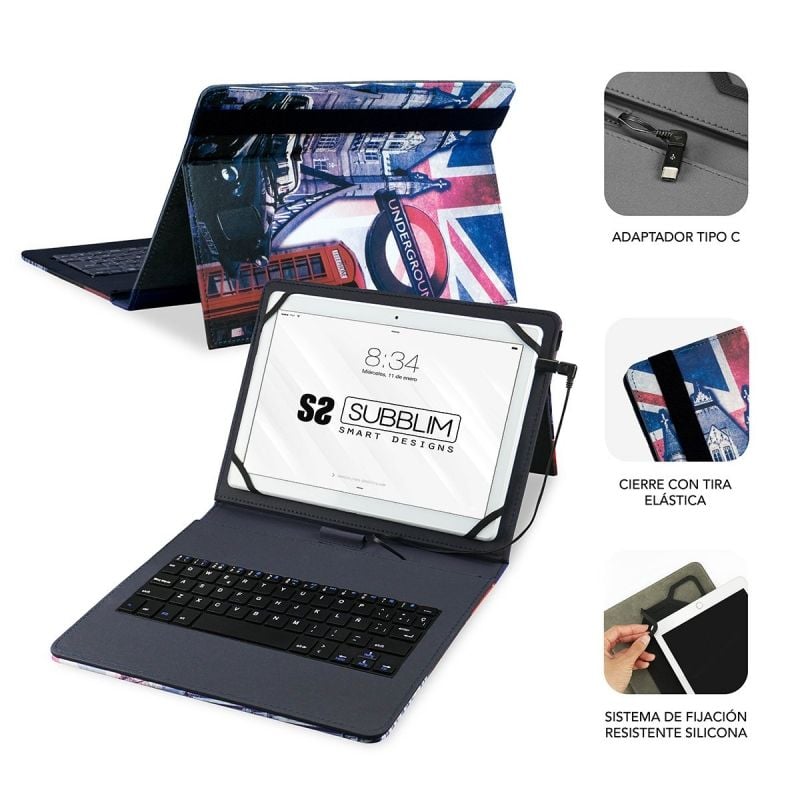 Subblim Keytab Pro USB England Keyboard Keyboard Case para Tablets de 10,1"-11"