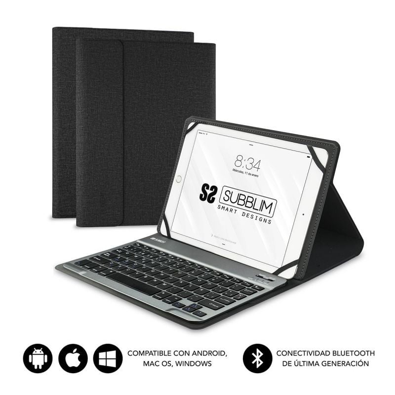 Capa de Teclado Subblim Keytab Pro Bluetooth para Tablets de 10,1"-10,8" / Preto