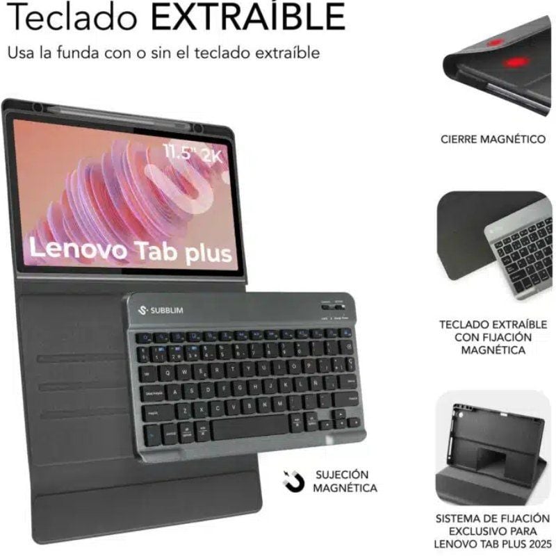 Capa para Teclado Subblim Keytab Pro BT Lenovo Tab 2025 11,5" com Teclado / Preto
