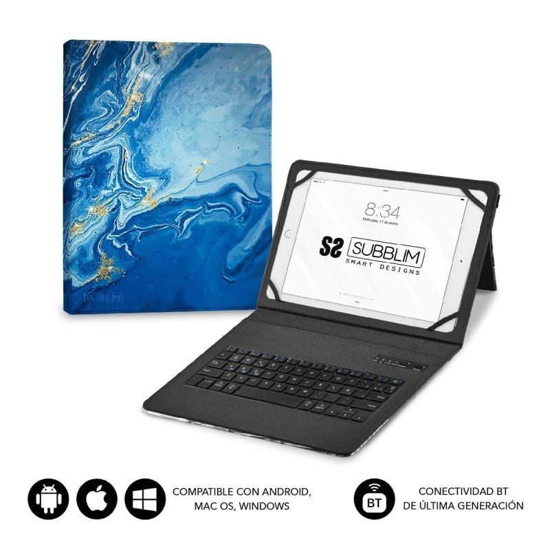 Capa de Teclado Subblim Keytab Pro Bluetooth para Tablets de 9"-11" / Azul Mármore