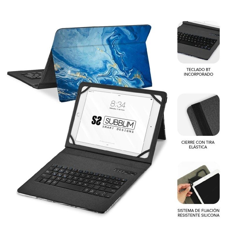 Capa de Teclado Subblim Keytab Pro Bluetooth para Tablets de 9"-11" / Azul Mármore