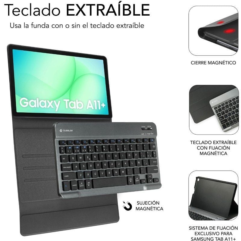 Capa de Teclado Subblim Keytab Pro BT para Tablets Samsung Galaxy A11+ / Preto