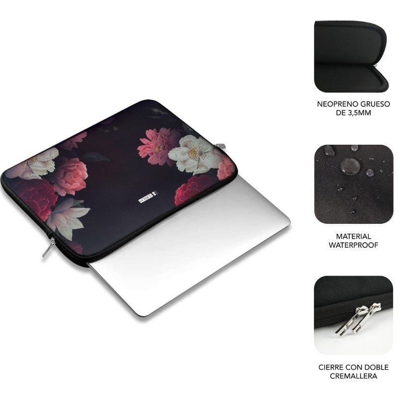Bolsa Subblim Trendy Sleeve Neo Flowers para Computadores Portáteis Até 15,6