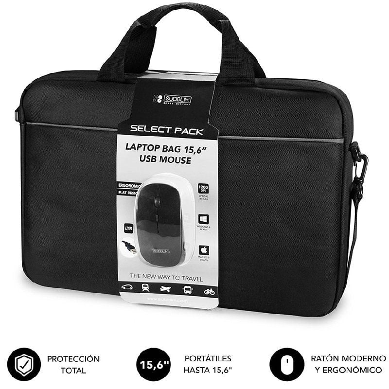 Pasta + Rato Subblim Select Pack para Portáteis Até 15,6" / Alça para Trolley / Preto