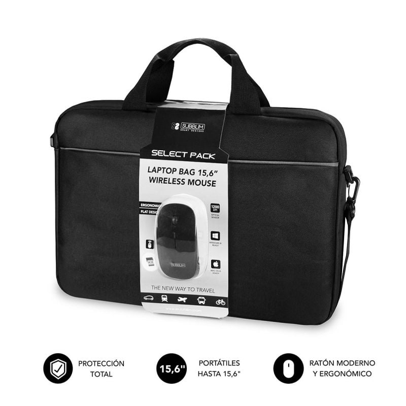 Mala de Transporte + Rato sem Fios Subblim Select Pack para Computadores Portáteis Até 15,6" / Corr…