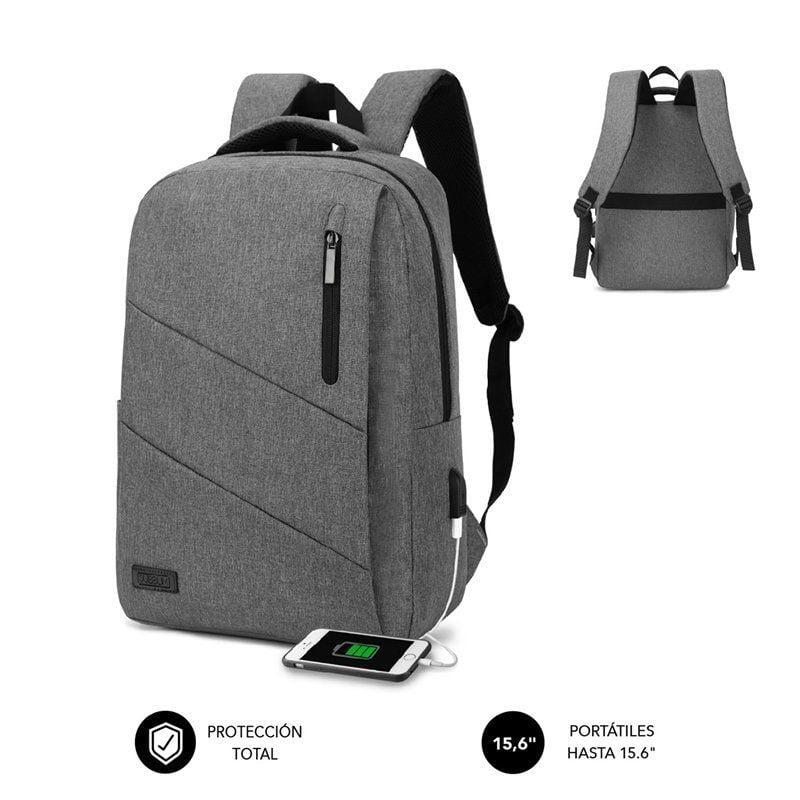 Mochila Subblim City para Computadores Portáteis Até 15,6" / Porta USB / Cinzento