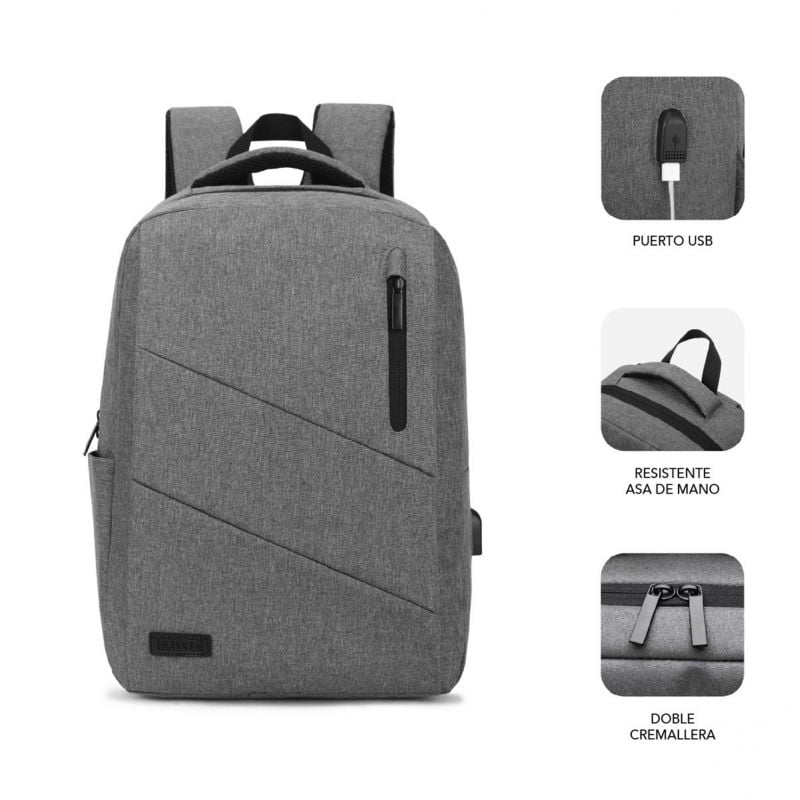 Mochila Subblim City para Computadores Portáteis Até 15,6" / Porta USB / Cinzento
