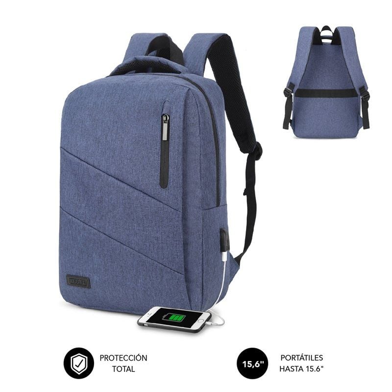 Mochila Subblim City para Computadores Portáteis Até 15,6" / Porta USB / Azul