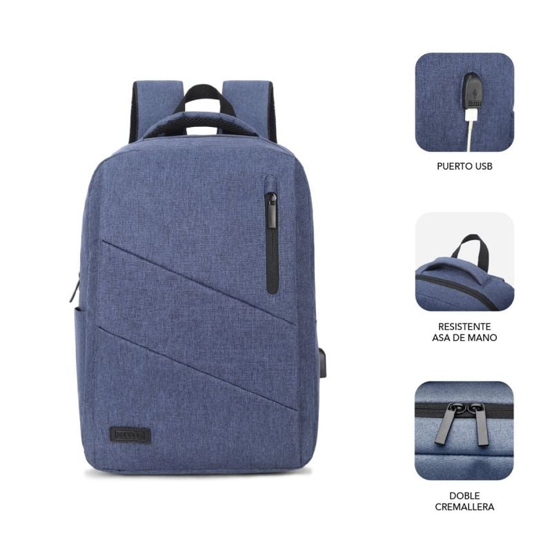 Mochila Subblim City para Computadores Portáteis Até 15,6" / Porta USB / Azul