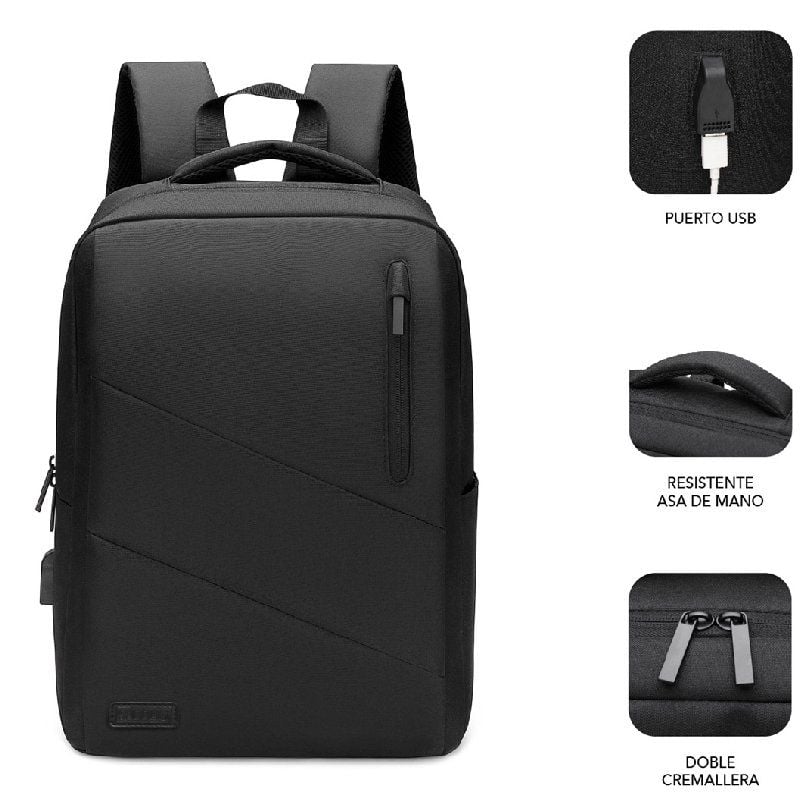 Subblim City Backpack para Computadores Portáteis Até 15,6" / Porta USB / Preto