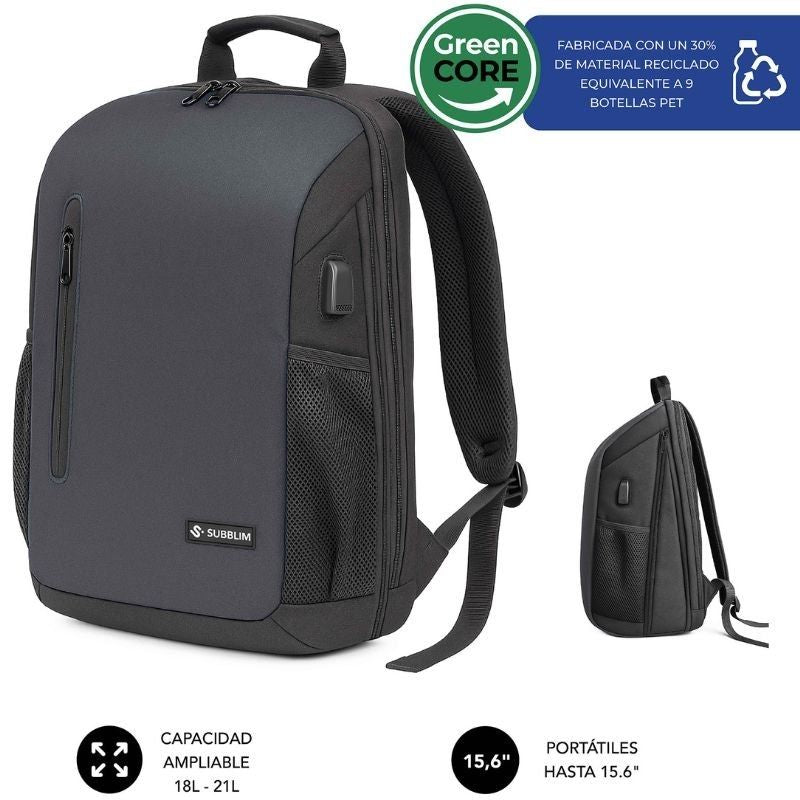 Subblim Xpand Air Padding Backpack para Computadores Portáteis Até 15,6" / Porta USB / Preto