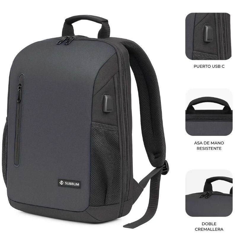 Subblim Xpand Air Padding Backpack para Computadores Portáteis Até 15,6" / Porta USB / Preto