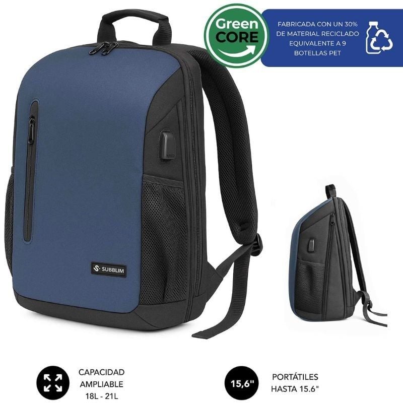 Subblim Xpand Air Padding Backpack para Computadores Portáteis Até 15,6" / Porta USB / Azul