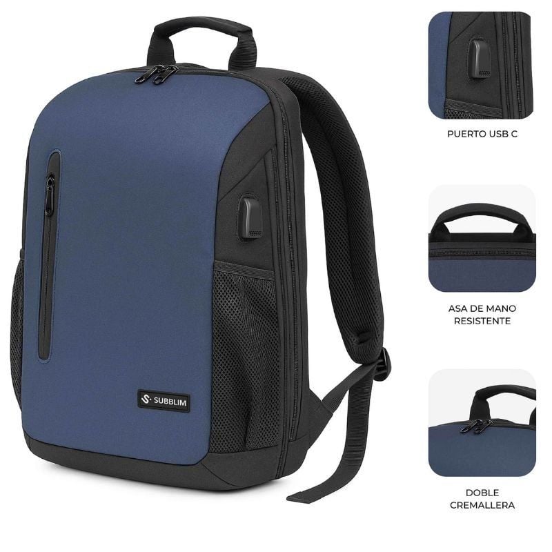Subblim Xpand Air Padding Backpack para Computadores Portáteis Até 15,6" / Porta USB / Azul