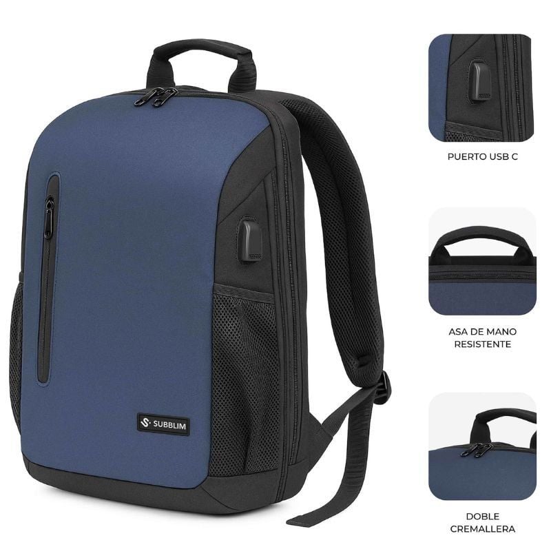 Subblim Xpand Air Padding Backpack para Computadores Portáteis Até 15,6" / Porta USB / Azul