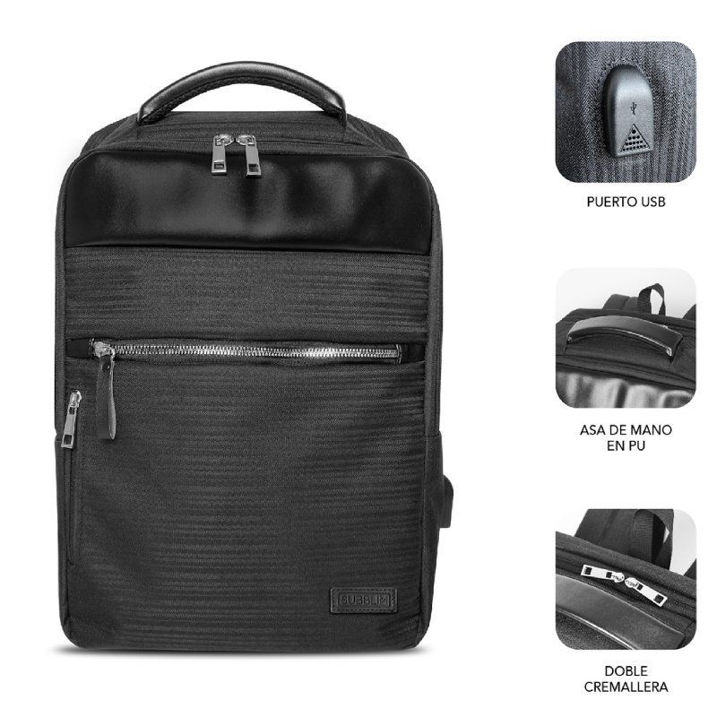 Mochila Subblim Business V2 AP para Computadores Portáteis Até 15,6" / Porta USB / Preto