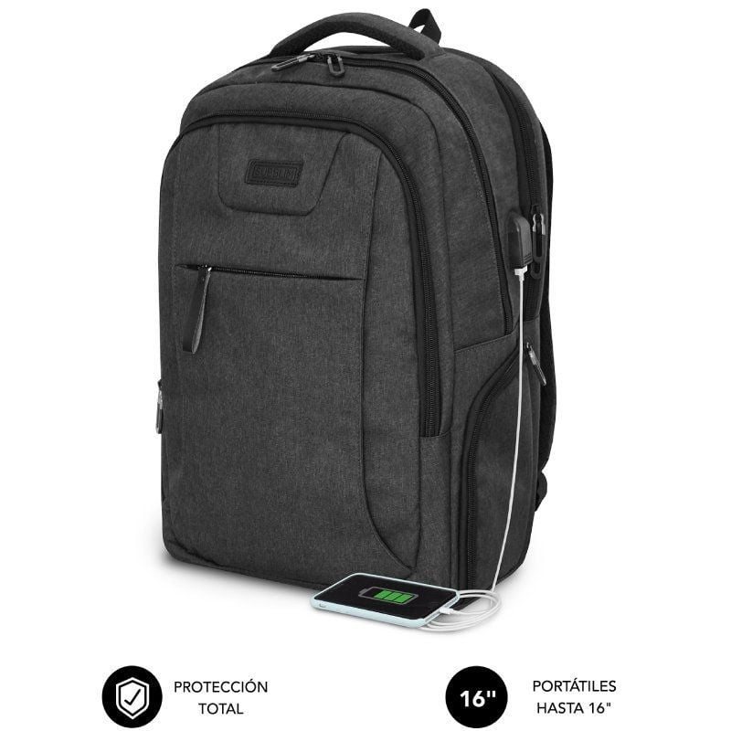 Subblim Professional Air Padding Backpack para Computadores Portáteis Até 16" / Porta USB / Preto