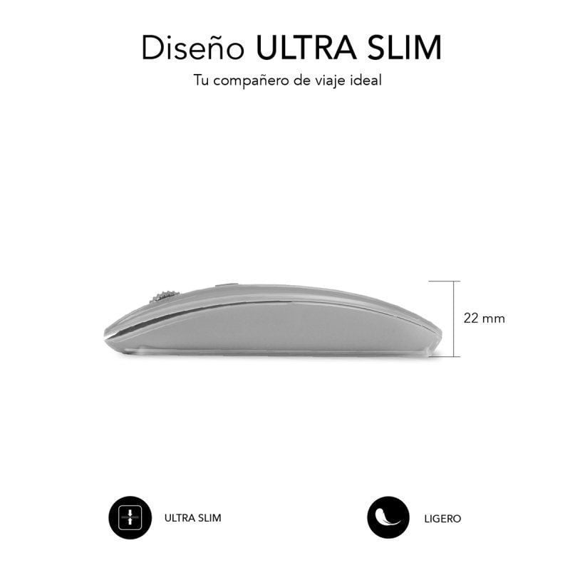 Subblim Dual Flat Wireless Bluetooth Mouse / Bateria Recarregável / Até 1600 DPI / Prata