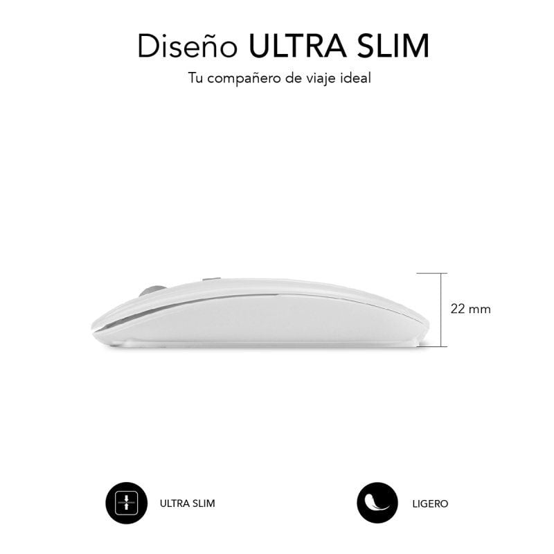 Subblim Dual Flat Wireless Bluetooth Mouse / Bateria Recarregável / Até 1600 DPI / Branco
