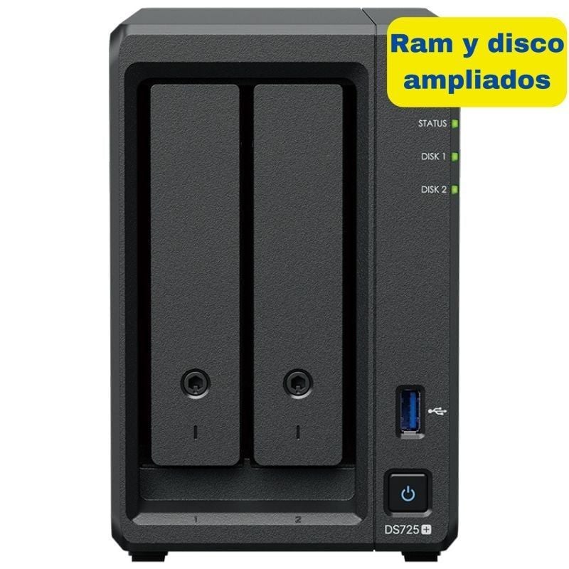 Synology Diskstation Ds725+ NAS / 2 Compartimentos 3,5"- 2,5" / 8GB DDR4 / 8TB / Formato de Torre
