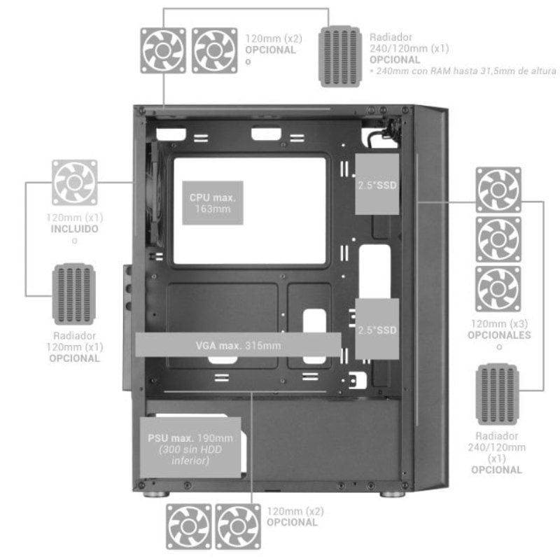 Caixa Gaming Semitower Mars Gaming Mc-ipro / Preto