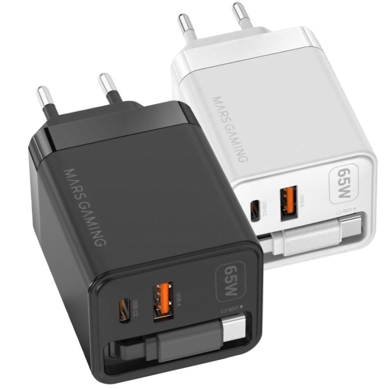 Carregador de Parede Gan Mars Gaming Md-gan65r / 1xusb Type-c / 1xusb / 65W / Preto