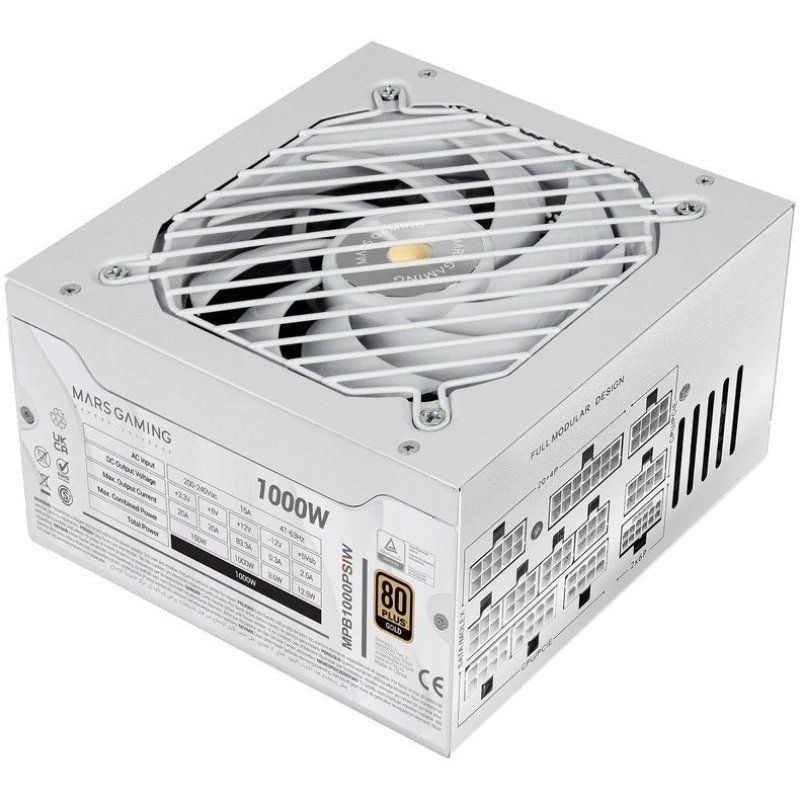 Fonte de Alimentação Mars Gaming MPB1000PSI / 1000W / Ventilador de 14cm / 80 Plus Gold / Branco