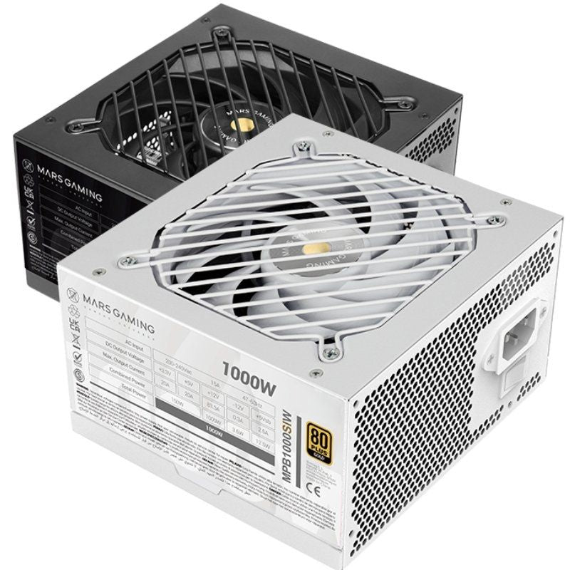 Fonte de Alimentação Mars Gaming MPB1000SI / 1000W / Ventilador de 14cm / 80 Plus Gold / Branco