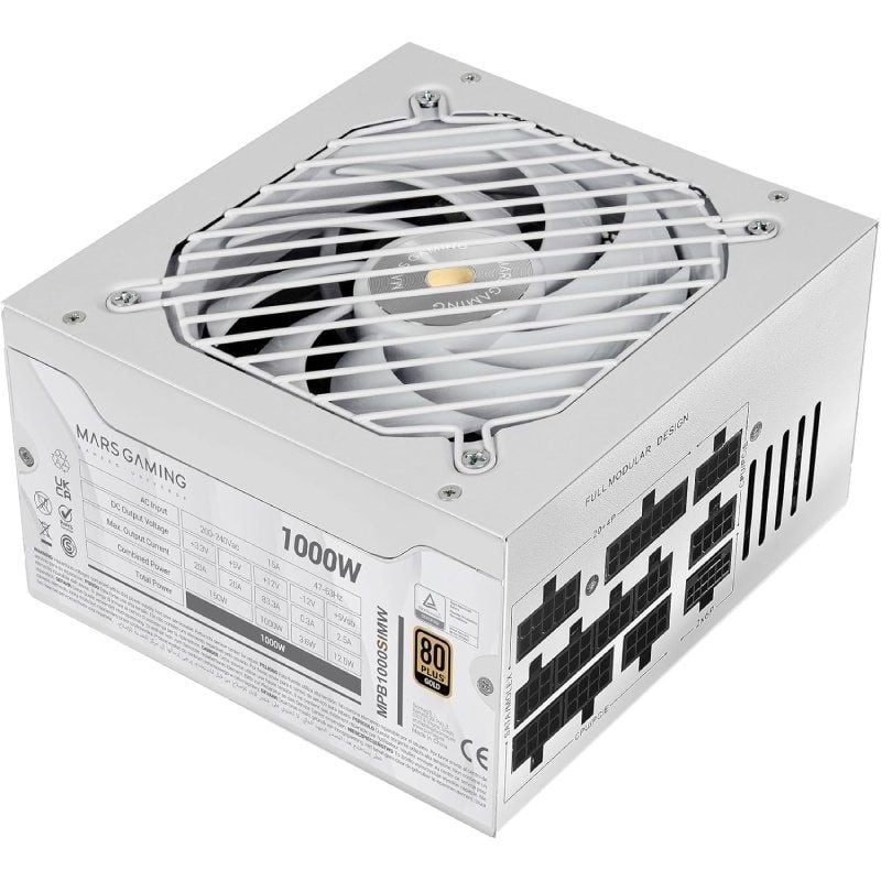 Fonte de Alimentação Mars Gaming MPB1000SIM / 1000W / Ventilador de 14cm / 80 Plus Gold / Branco