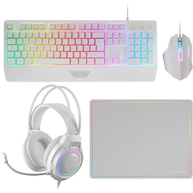 Mars Gaming Gaming Pack MCP124PROWES / Teclado + Rato Ótico + Auricular + Tapete de Rato / Branco