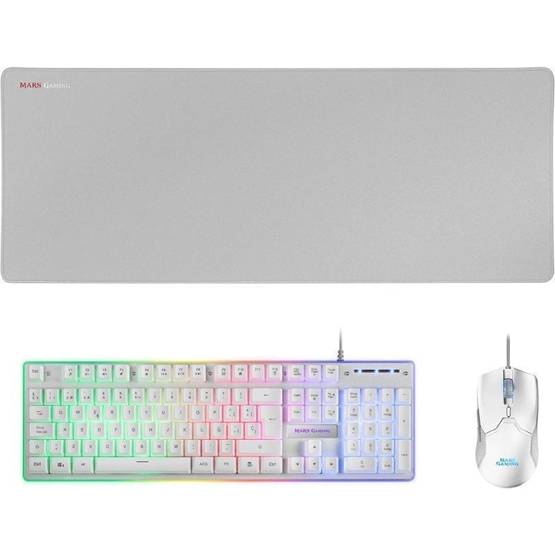 Mars Gaming MCPX Gaming Pack / Teclado H-mech + Rato Ótico + Tapete de Rato / Branco
