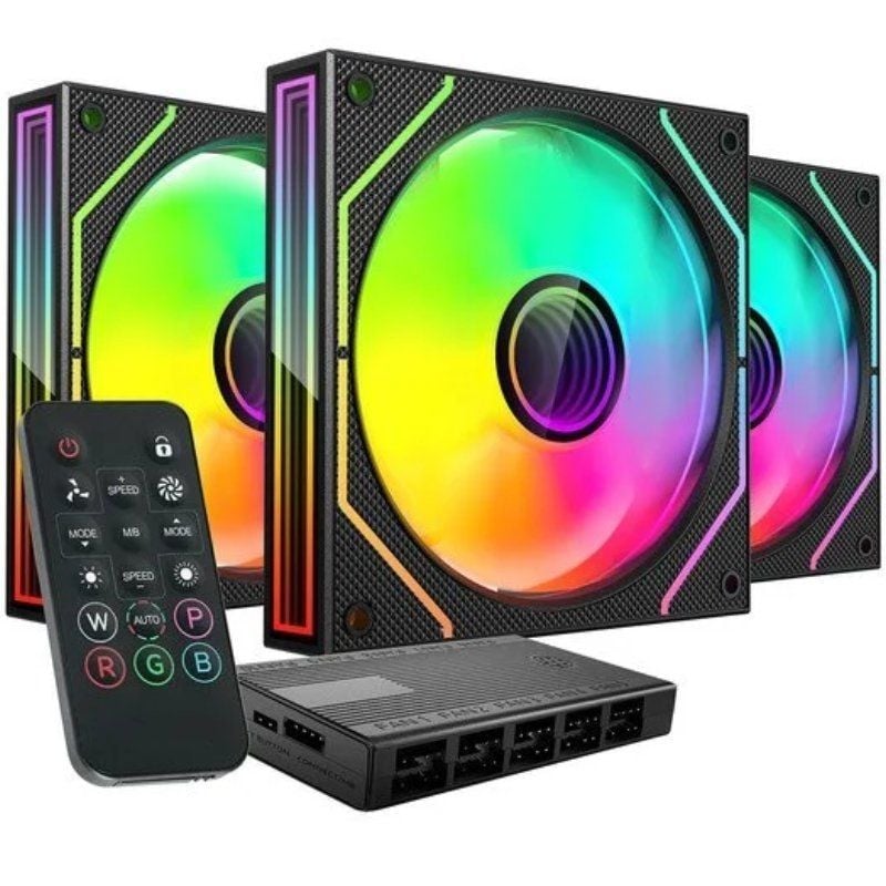 Pack 3 Ventoinhas Mars Gaming Mf-3dprokit / 12cm + HUB + Controlo Remoto / ARGB