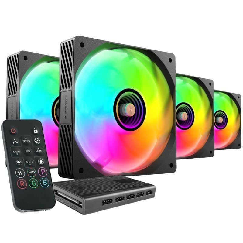 Pack 4 Ventoinhas Mars Gaming Mf-si4kit / 12cm + HUB + Controlo Remoto / ARGB