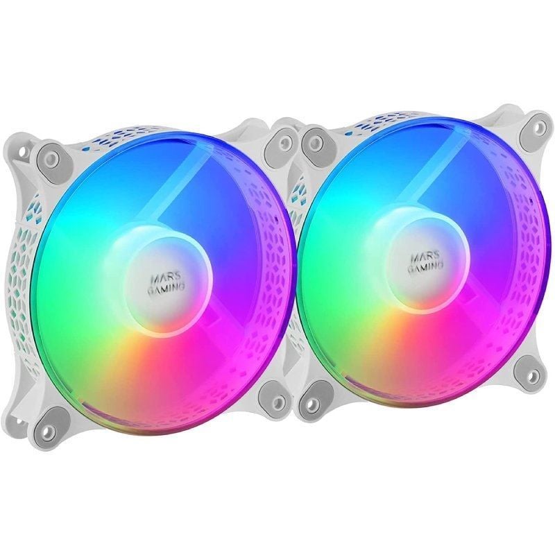 Pack 2 Ventoinhas Mars Gaming MFDUOW / 12cm / FRGB / Branco