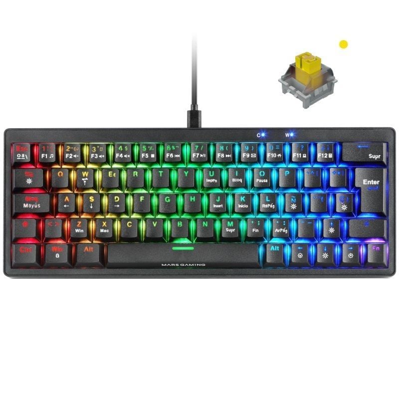 Teclado Mecânico para Jogos Mars Gaming MKMINIPRO / Switch Amarelo