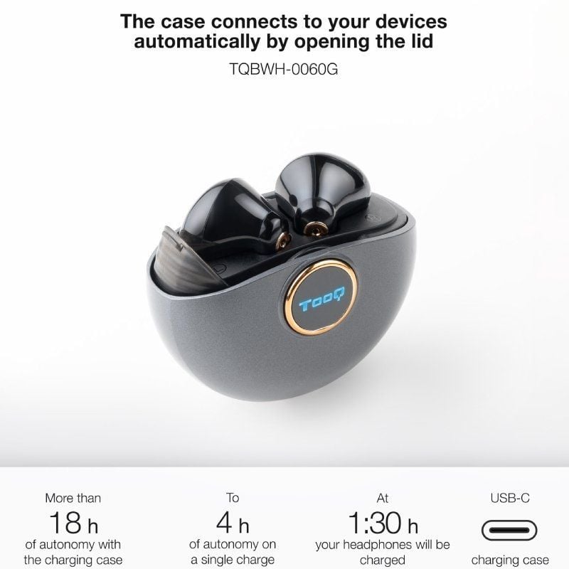 Auscultadores Tooq Snail Bluetooth Tqbwh-0060g com Estojo de Carregamento / 4h de Autonomia / Cinze…