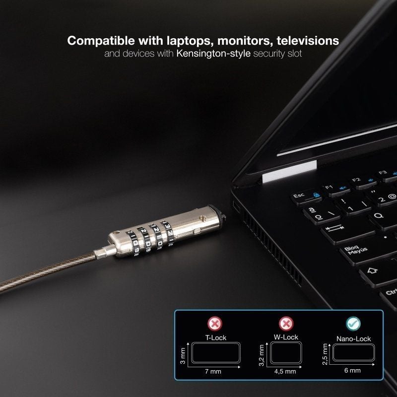 Cabo de Segurança para Computador Portátil NANO Tooq Tqclkc0035-g / 1,5m