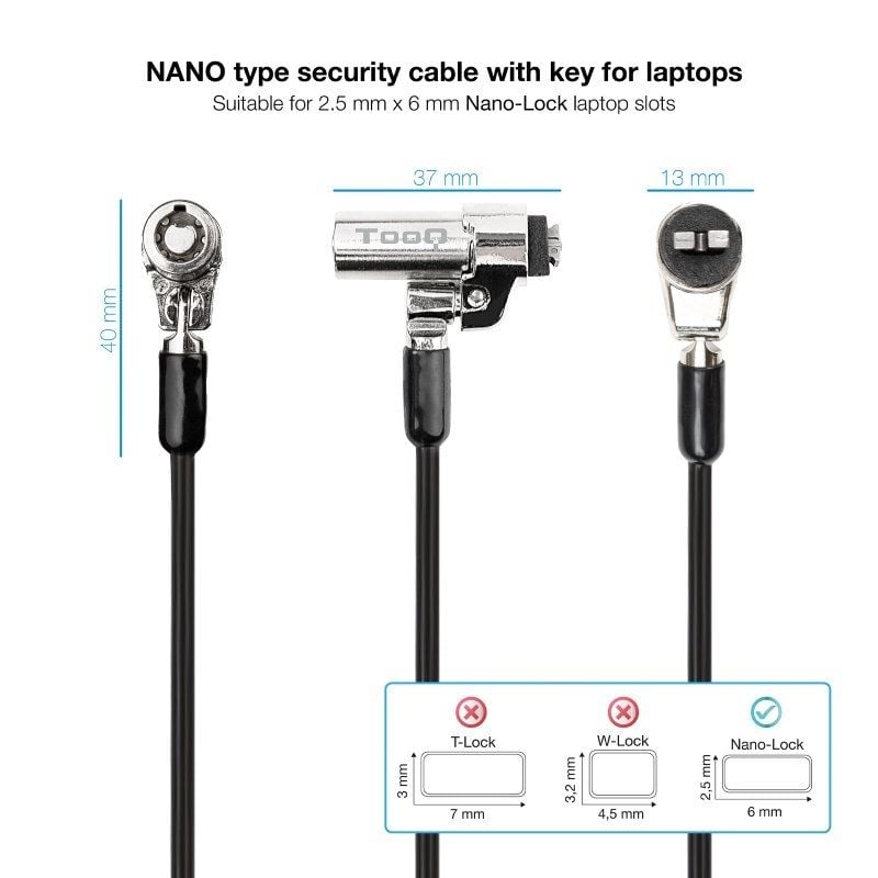 Cabo de Segurança para Computador Portátil NANO Tooq Tqclkc0045-g / 1,5m